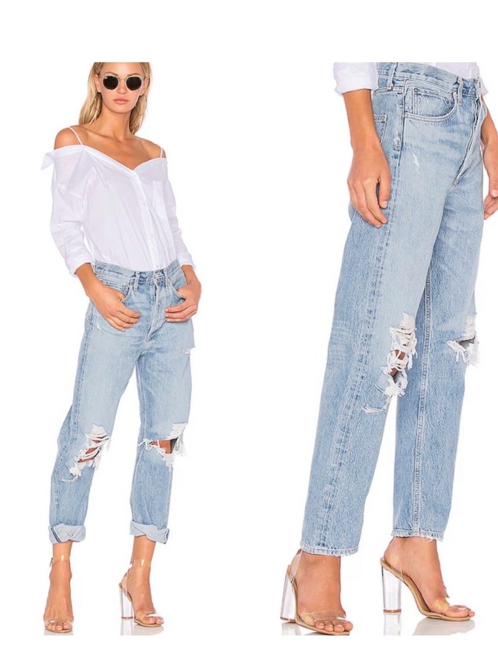 6. AGOLDE Distressed High Rise Straight Leg Jeans Size 22 Blue Denim
